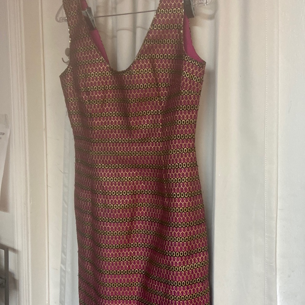 Beautiful color, rainbow dress with gold lining
